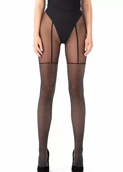 Tights-Fiore Stardust 20 Denier Tights Black Silver Sparkle