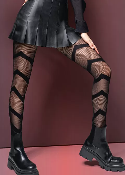 Tights-Giulia Fashion Net Chevron Tights Black