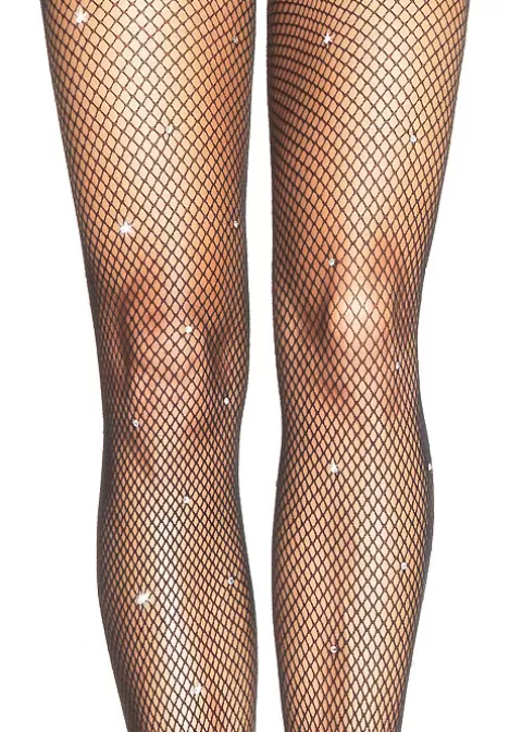 Tights-Leg Avenue Fishnet Tights With Rhinestone Detail Black