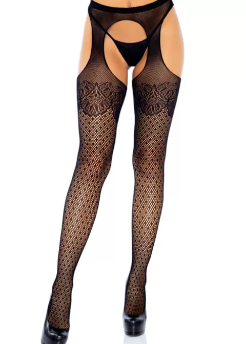 Tights-Leg Avenue Lux Dot Suspender Tights Black