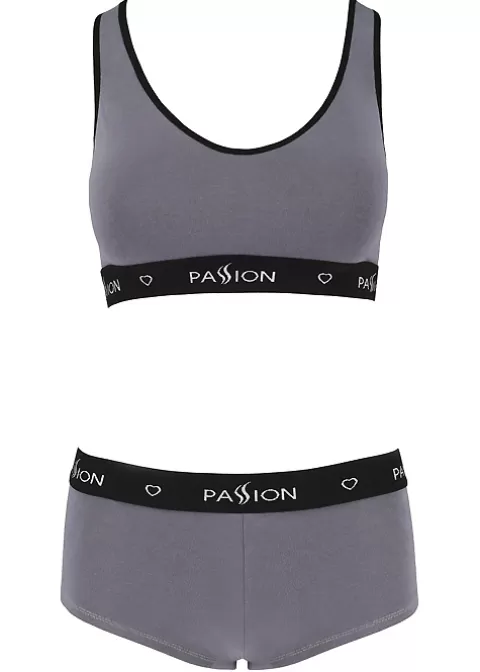 Briefs-Passion Sports Edition Cross Racer Back Bra And Boyshort Set Dark Grey