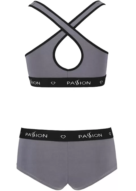Briefs-Passion Sports Edition Cross Racer Back Bra And Boyshort Set Dark Grey