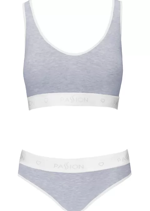Briefs-Passion Sports Edition Cross Racer Back Bra And Thong Set Grey Marl