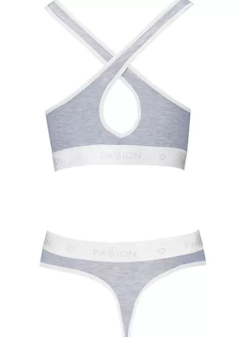 Briefs-Passion Sports Edition Cross Racer Back Bra And Thong Set Grey Marl