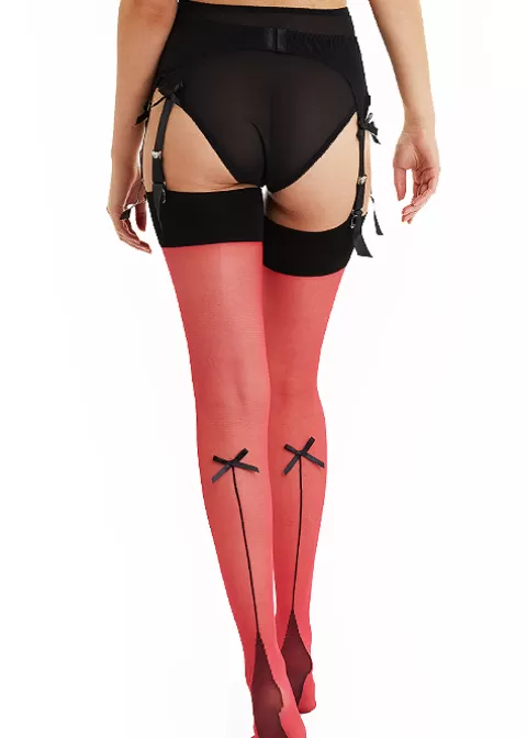 Stockings-Playful Promises Bow Backseam Lollipop Red Stockings Lollipop Red Black Seam