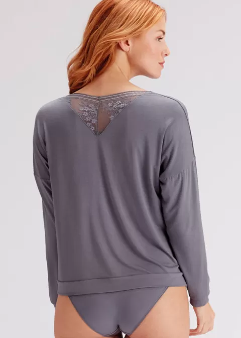 Pyjamas-Pretty Polly Botanical Lace Slouchy Bat Wing Top Nightshade