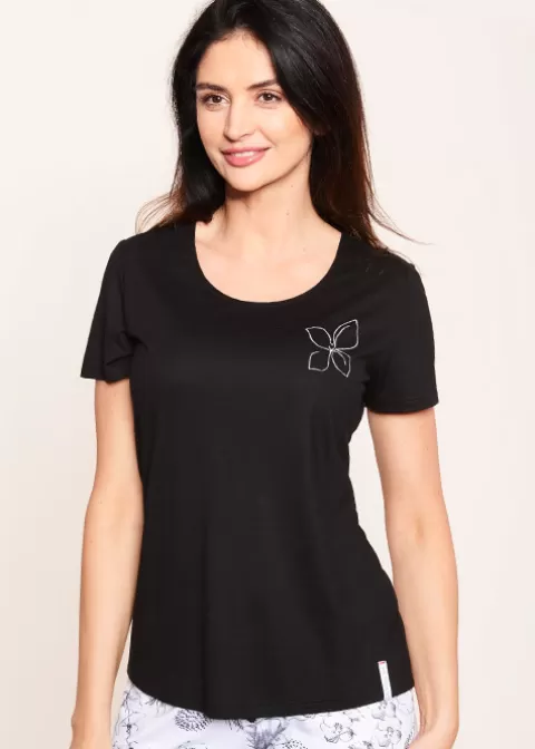 Pyjamas-Rosch Be Happy Night Line Short Sleeve Top Black