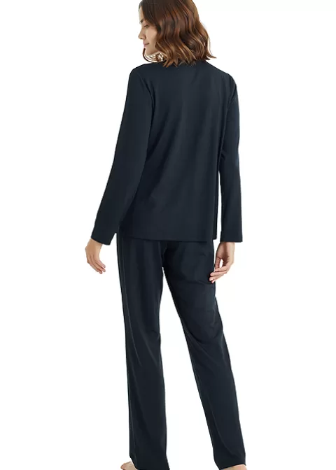 Pyjamas-Blackspade Spade Cherry Button Long Pyjama Set Black